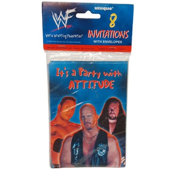 Vintage 1999 WWF 8 Invitations With Envelopes The Rock Stone Cold Undertaker - Picture 1 of 5